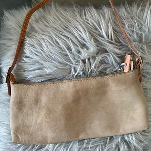 Small suede shoulder clutch bag gently used